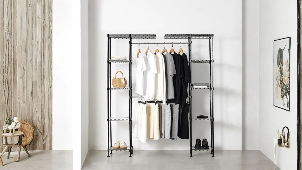 Amazon Basics Expandable Metal Hanging Closet Organizer System Helps Maximize Small Spaces